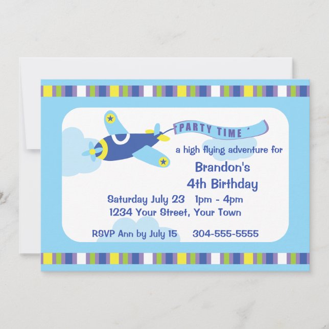 Aeroplane Birthday Party Invitation (Front)