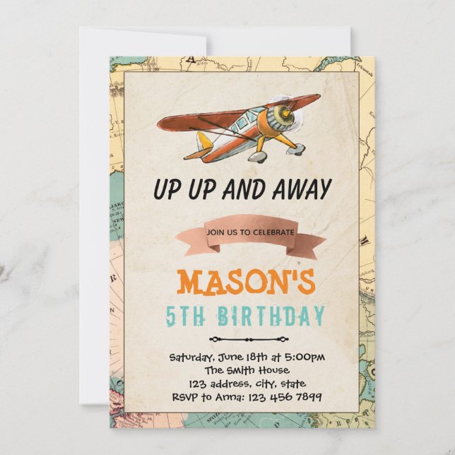Aeroplane birthday party invitation (Front)