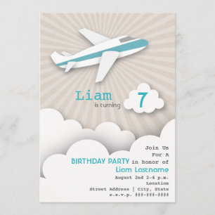 Aeroplane Birthday Party Invitation - Blue