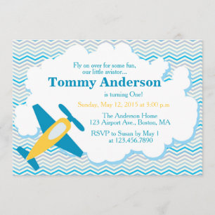 Aeroplane Birthday Party Invitation Chevron