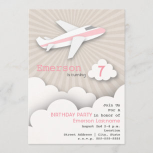 Aeroplane Birthday Party Invitation - Pink