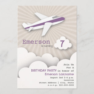 Aeroplane Birthday Party Invitation - Purple