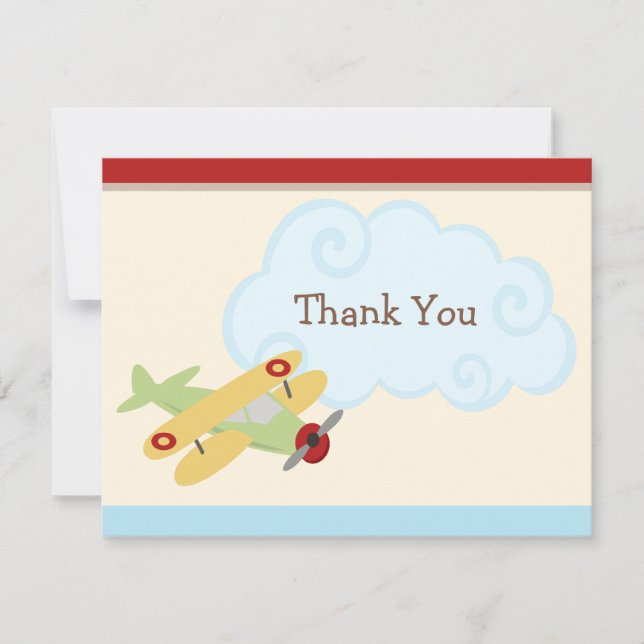 Aeroplane Birthday Party Invitation Thank You Card (Front)
