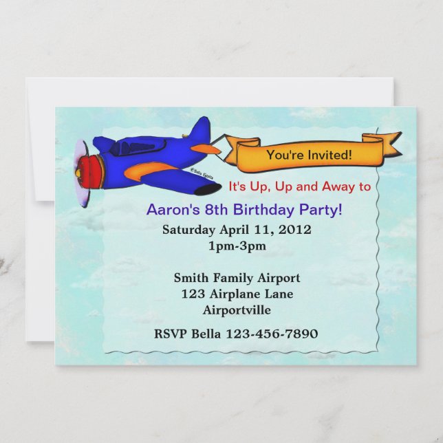 Aeroplane Birthday Party Personalised Invite (Front)