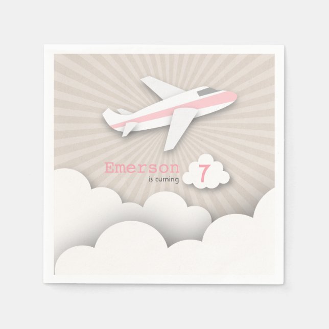 Aeroplane Birthday Party - Pink Napkin (Front)