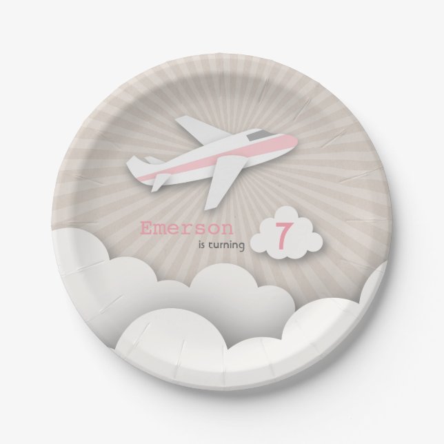 Aeroplane Birthday Party - Pink Paper Plate (Front)