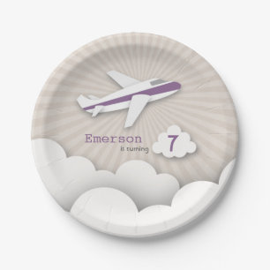 Aeroplane Birthday Party - Purple Paper Plate