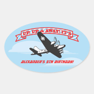 Aeroplane BIrthday Party Stickers with clouds