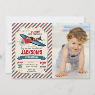 Aeroplane Birthday Photo Invitation   Time Flies
