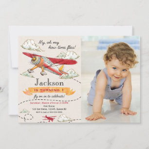 Aeroplane Birthday Photo Invitation Vintage Plane