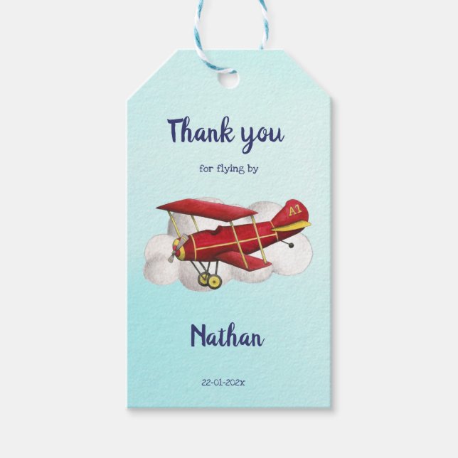 Aeroplane Birthday Thank You Favour Tag (Front)