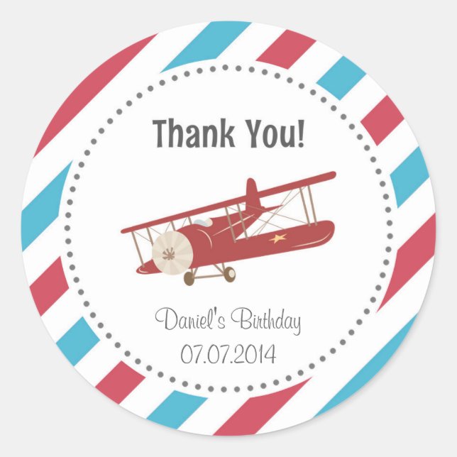 Aeroplane Birthday Thank You Sticker (Front)