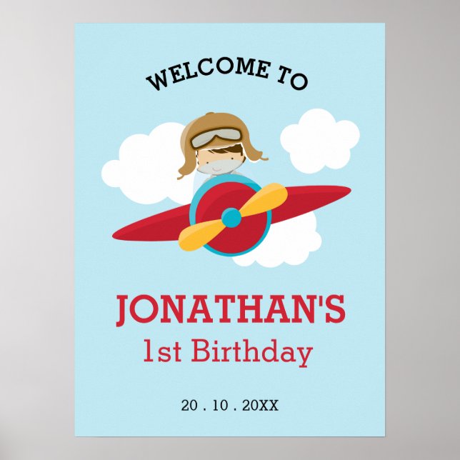 Aeroplane Birthday Welcome Sign (Boy Birthday Sign (Front)