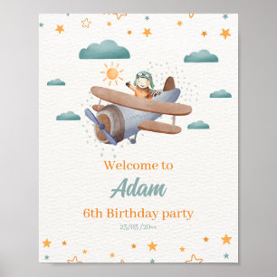 Aeroplane Blue and Green Watercolor poster paper 