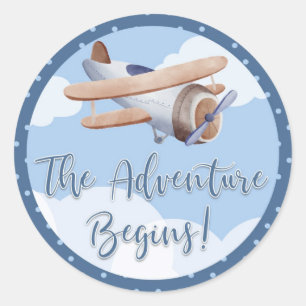 Aeroplane Blue Baby Shower Sticker Adventure Begin