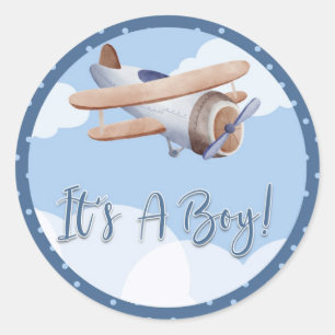 Aeroplane Blue Baby Shower Sticker It's A Girl
