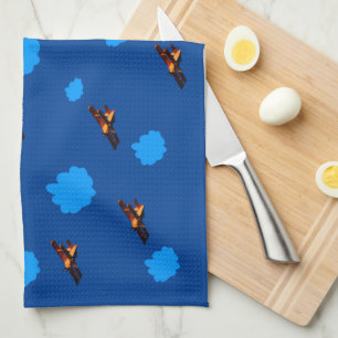 Aeroplane & blue clouds sky vintage plane /Aviatio Tea Towel