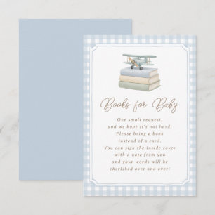 Aeroplane Blue Gingham Baby Shower Books for Baby Enclosure Card