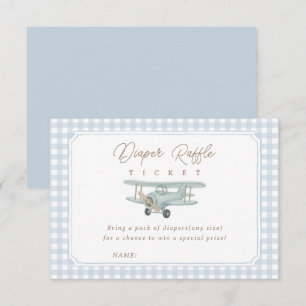 Aeroplane Blue Gingham Baby Shower Diaper Raffle Enclosure Card