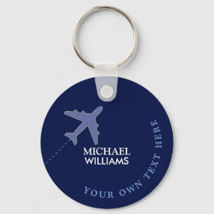 Aeroplane Blue Keychain with His Name