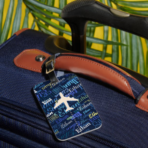 Aeroplane blue name cool luggage tag