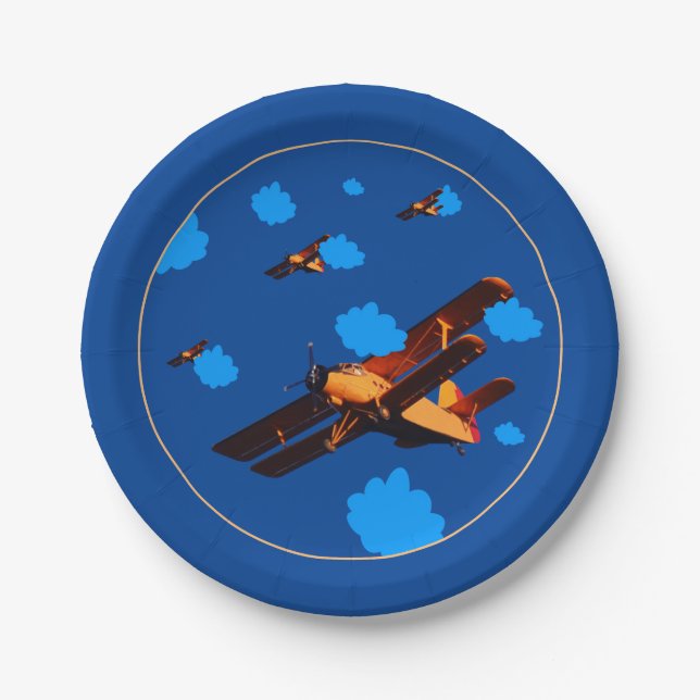 Aeroplane & Blue Sky - vintage plane /Aviation  Paper Plate (Front)