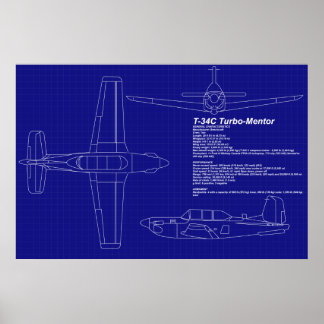 Aeroplane Blueprints | T-34 C Mentor Poster