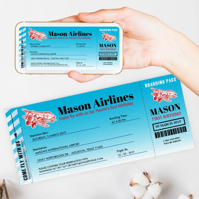 Aeroplane Boarding Pass Birthday Party Invitation (Creator Uploaded)