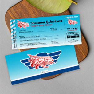 Aeroplane Boarding Pass Couples Shower Invitation