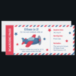Aeroplane Boarding Pass Stripes Boys Birthday Part Invitation<br><div class="desc">Invite your guests with these cute boarding pass invitations! The party invite is arranged to look like an airline ticket using aviation terms such as boarding pass, departure date, destination etc. Design includes a little red and blue propeller aeroplane with stars and slanted stripes in background. Personalise easily with your...</div>