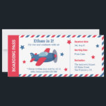 Aeroplane Boarding Pass Stripes Boys Birthday Part Invitation<br><div class="desc">Invite your guests with these cute boarding pass invitations! The party invite is arranged to look like an airline ticket using aviation terms such as boarding pass, departure date, destination etc. Design includes a little red and blue propeller aeroplane with stars and slanted stripes in background. Personalise easily with your...</div>