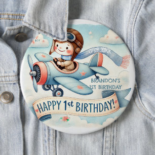 Aeroplane Boy 1st Birthday Party  6 Cm Round Badge