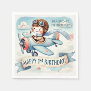 Aeroplane Boy 1st Birthday Party Napkin