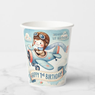 Aeroplane Boy 1st Birthday Party Paper Cups