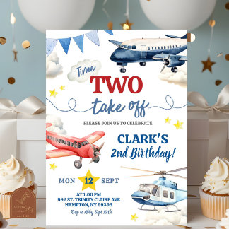 Aeroplane Boy 2nd Birthday Invitation