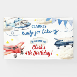 Aeroplane Boy 4th Birthday Large Banner