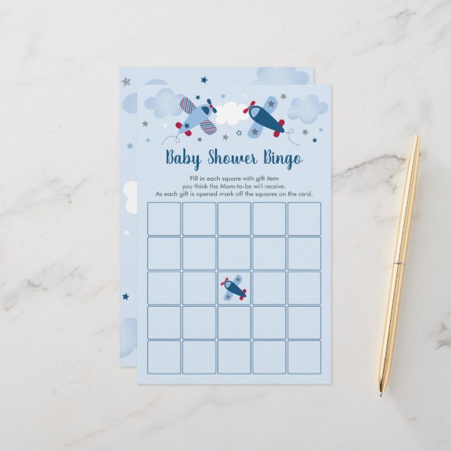 Aeroplane Boy Baby Shower Bingo Game (Front/Back In Situ)
