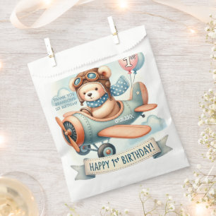 Aeroplane Boy Bear 1st Birthday Party Favour Bags