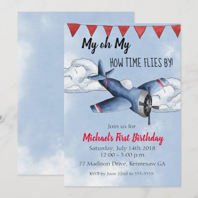 Aeroplane Boy Birthday Party Invitation (Front/Back)
