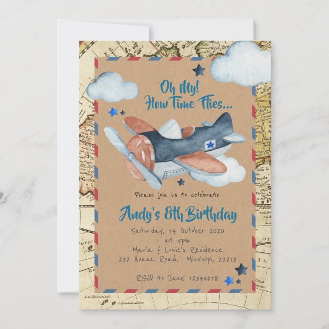 Aeroplane Boy Birthday Vintage Invitation (Front)