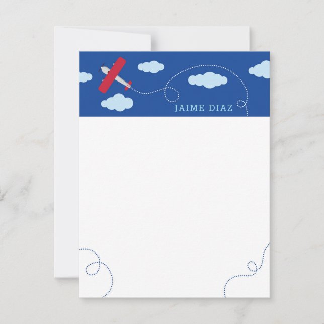 Aeroplane Boy's Stationery Card (Front)