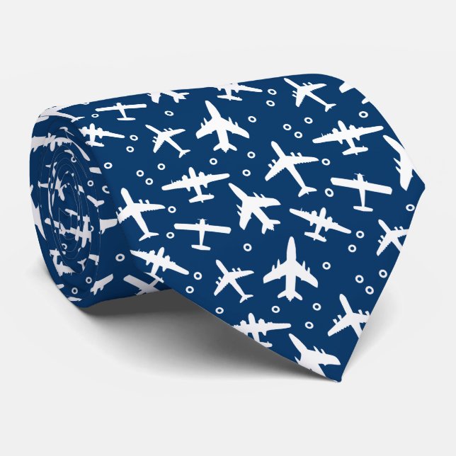 Aeroplane Captain Pilot Aviation Aircraft Pattern Tie (Rolled)