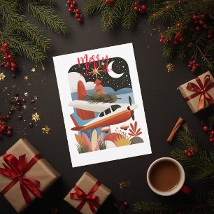 Aeroplane carries Christmas Tree Family Photo Funn Holiday Card