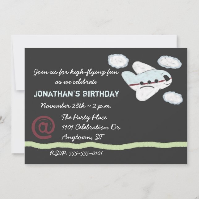 Aeroplane Chalk Drawing Chalkboard Party Invitatio Invitation (Front)