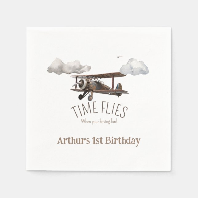 Aeroplane children's birthday party napkin (Front)