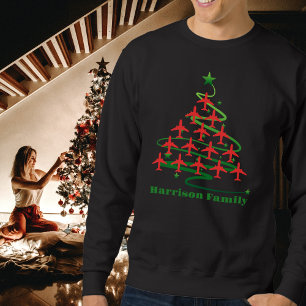 Aeroplane Christmas Tree & Family Name, Minimalis Sweatshirt