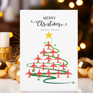 Aeroplane Christmas Tree Family Photo Cute Custom Holiday Card