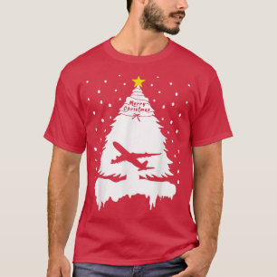 Aeroplane Christmas Tree For Family Men Women Xma T-Shirt