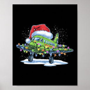 Aeroplane Christmas Tree Lights Merry Christmas Xm Poster