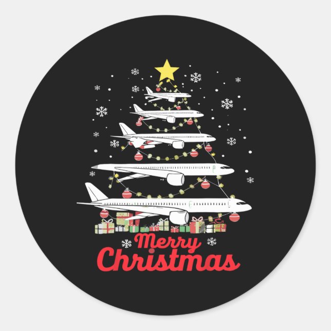 Aeroplane Christmas Tree Merry Christmas Most Like Classic Round Sticker (Front)